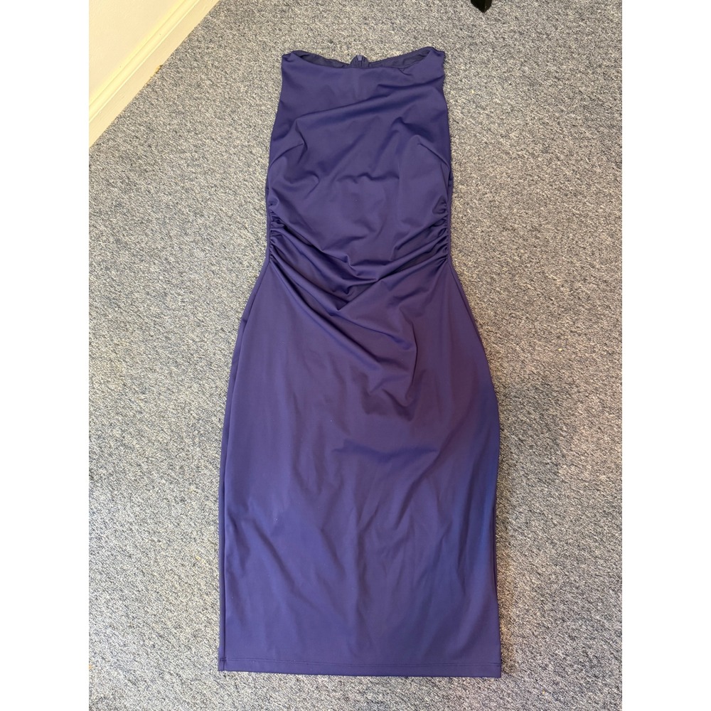 Popilush Purple Built-In Shapewear Ruched Maxi Dress Sleeveless Bodycon Medium